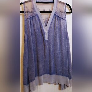 Sundance Purpleblue Sleeveless Tunic Tank Shirt With Lace Detail And Emroidery S